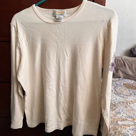 Talbots Cream Top with Purple Floral Accents - Picture 5 of 8